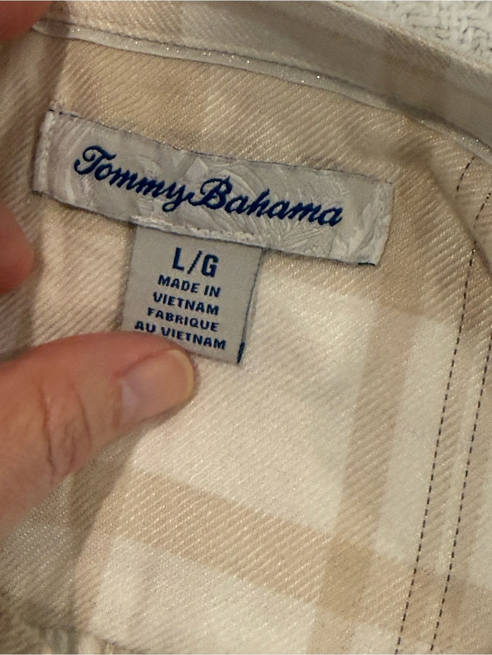 Tommy Bahama Neutral Plaid Metallic Button Front Blouse Large - Picture 6 of 11
